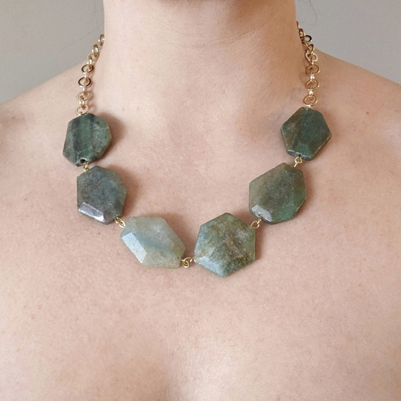 Quartz Stone Statement Gold Chain Necklace - Picture 12 of 14